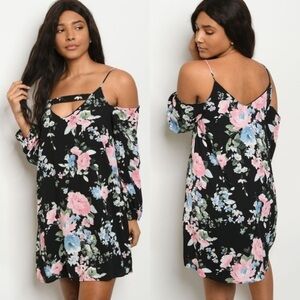 🆕Black print floral tunic dress